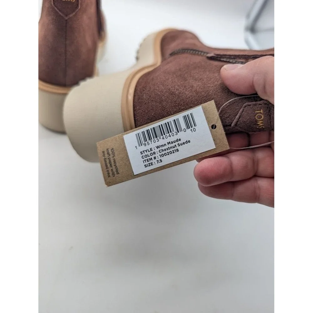 TOMS Maude Ankle Boots Women's 7.5 Brown Platform Wedge Booties 10020218 NEW